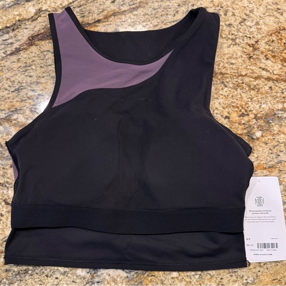 NWT  Athleta Conscious Crop Lace Size Small Black Sport Bra Yoga Gym Run - Picture 5 of 12